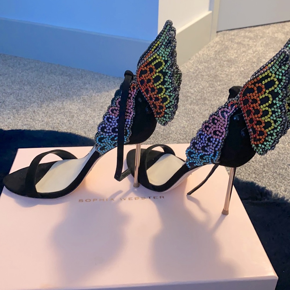 Sophia Webster Rainbow Crystal Butterfly Sandals original box and duster